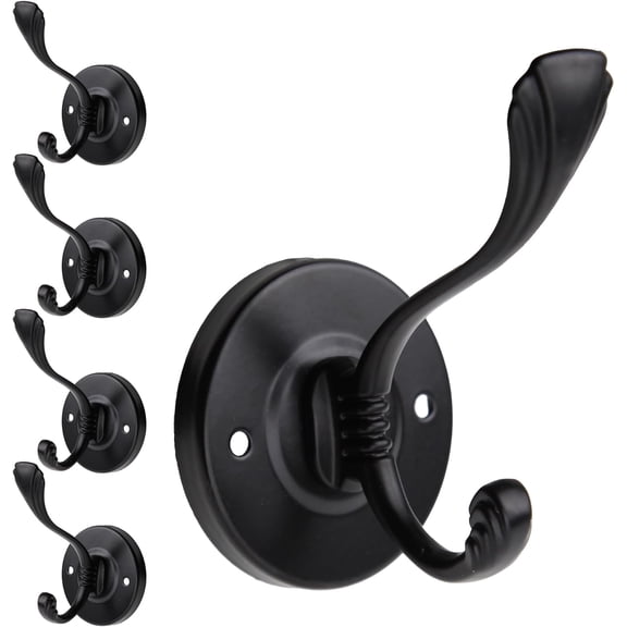 5pcs Farmhouse Wall Mounted Coat Hooks - Matte Black Metal Towel Hooks with Screws for Bathrooms, Entryway, Hanging Coats, Keys, Hats, Scarves, Robe, Bags