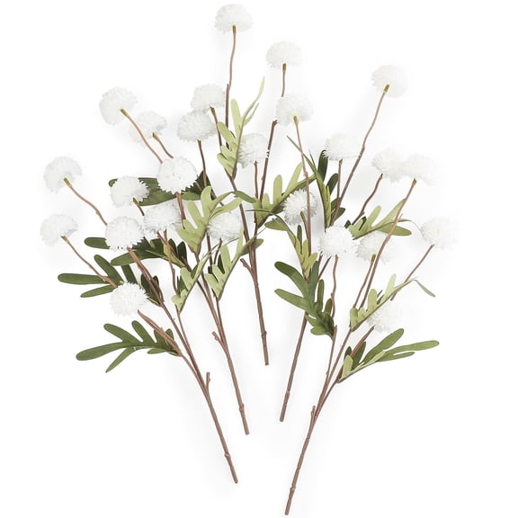 5pcs Faux Silk Pompon Mum Artificial Flowers, Bulk Fake Mini Chrysanthemums with Stems for DIY Bouquet Centerpieces Wedding Fillers White Arrangements Shower Decorations, Ivory