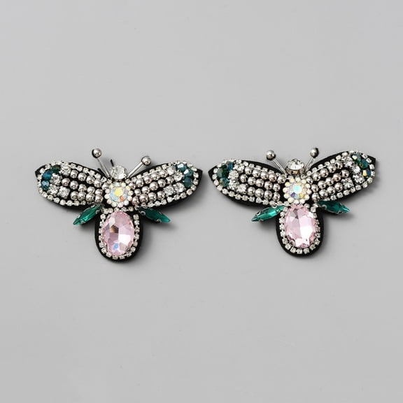 5pcs Felt Clothing Patches Sew on Patches Beading Appliques with Rhinestone Bees Light Rose 44x69x8mm