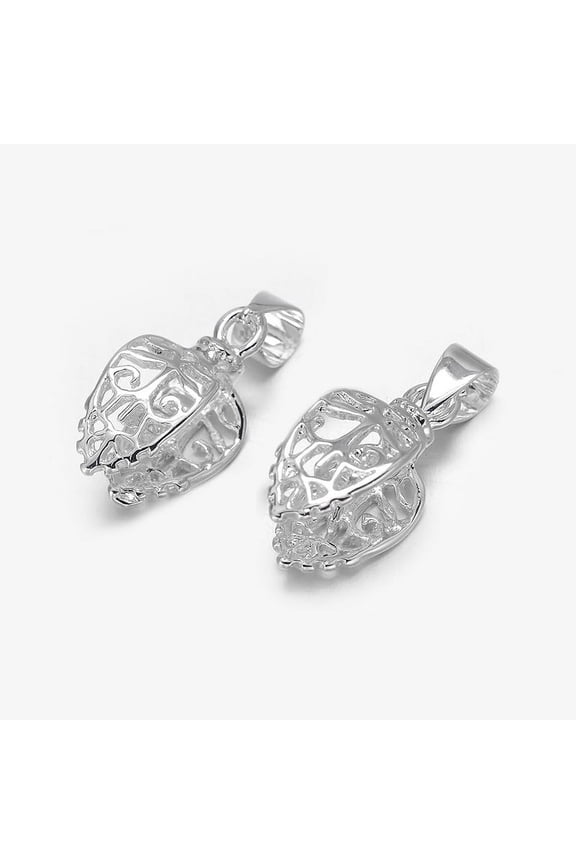 5pcs Filigree Leaf Rack Plating Brass Pendant Pinch Bails Silver 20x8x9mm Hole: 5x3mm Pin: 1mm