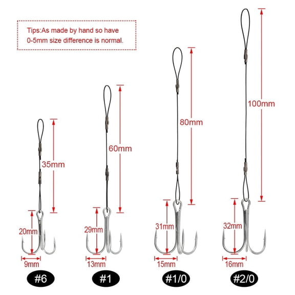 5pcs Fishing Hooks Soft Worm Fishing Hooks Rig Stinger Treble Hooks 6#-2/0#
