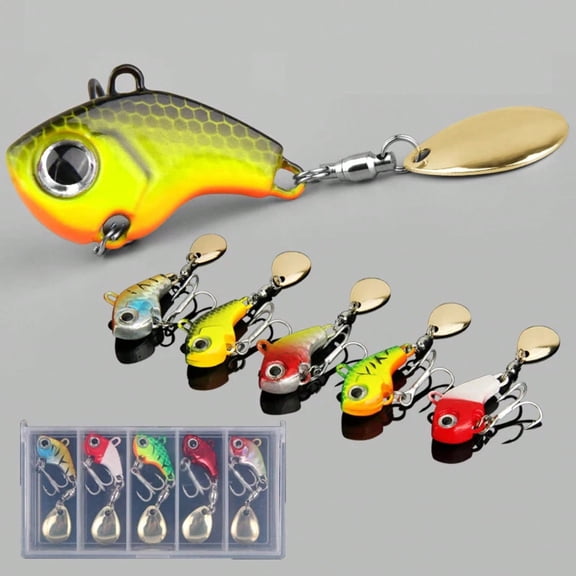 5pcs Fishing Lure Set Wobbler Rotating Metal VIB Vibration Bait Spinner Spoon Jig