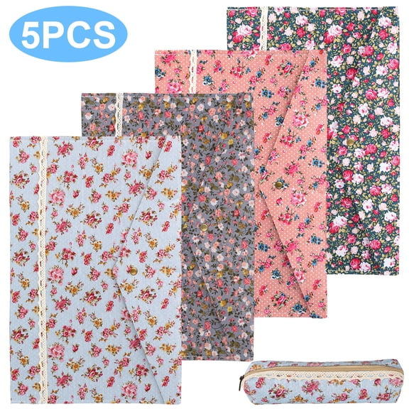 EEEkit 5pcs Floral Stationery Set, 4 Floral Document Folders and 1 Pencil Pouch, File Organizer for Documents, Receipts, Bills, Cash and Office Supplies