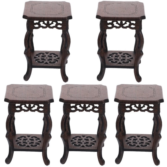 ETEREAUTY Dark Red Wood Flower Pot Base Reusable Planter Stand for Home and Office Decor (5Pcs)