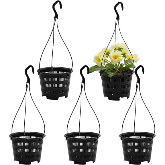 5pcs Flowerpot Balcony Hanging Planter, Hanging Holder Plant Pot Indoor Yard Garden Outdoor Planter Pots Orchid Pots with Hook, Plastic (16.5x48cm)