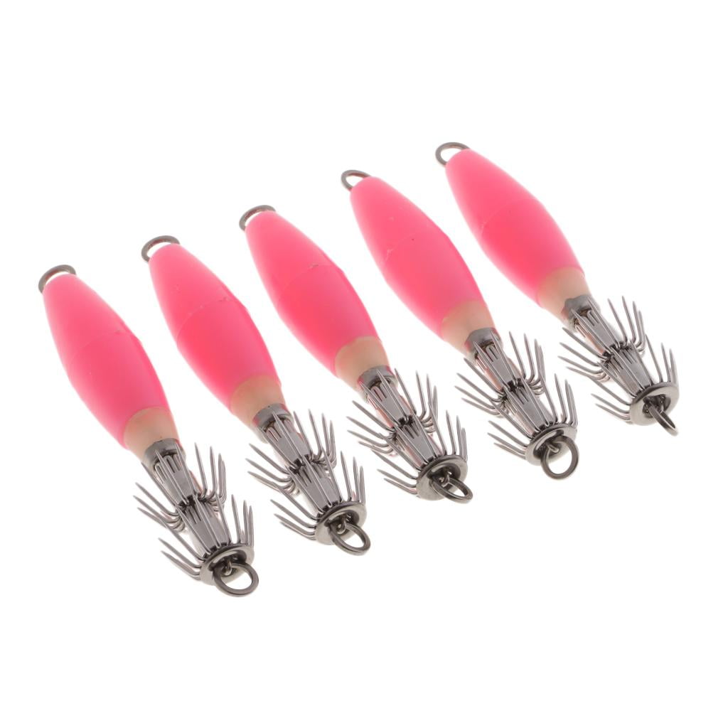 5pcs Fluorescent Squid Hooks, Fishing Squid Cuttlefish -fish s for  Freshwater Saltwater , Pink