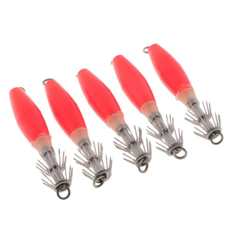 5pcs Fluorescent Squid Hooks, Fishing Squid Cuttlefish -fish s for  Freshwater Saltwater , Red