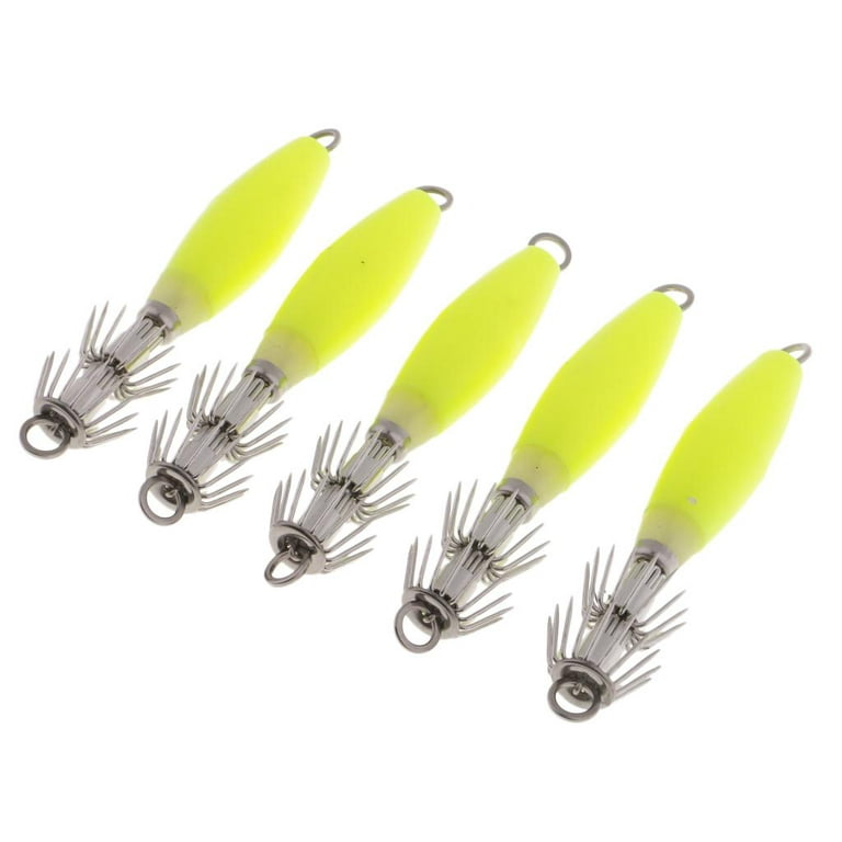 5pcs Fluorescent Squid Hooks, Fishing Squid Cuttlefish -fish s for  Freshwater Saltwater , Yellow 