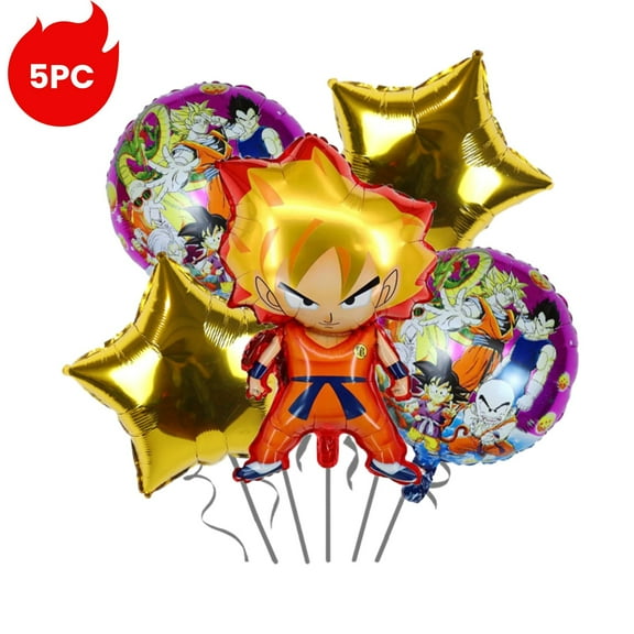 5pcs Foil Balloons, Including 1pcs Cartoon Character, 2pcs Cartoon Patterns, 2pcs Star-Shaped, Are Used As Decorative Elements To Enhance The Atmosphere Of Dragon-Ball-Themed Party