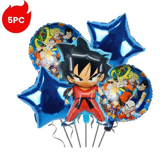5pcs Foil Balloons, Including 1pcs Cartoon Character, 2pcs Cartoon Patterns, 2pcs Star-Shaped, Are Used As Decorative Elements To Enhance The Atmosphere Of Dragon-Ball-Themed Party