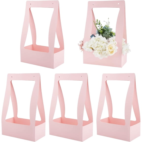 5pcs Foldable Inspissate Paper box Portable Gift Packing box Bakery Cake Cupcake box Container Rectangle Pink 22.2x11.9x35.4cm