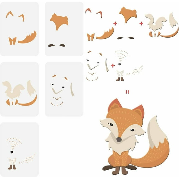 5pcs Fox Drawing Painting Stencils Templates 11.6x8.3inch Fox Pattern Plastic Stencils Decoration Rectangle Stencils for Painting on Wood Floor Wall and Fabric colorful