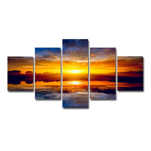 5pcs Frameless Nature Landscape Poster Sunset Wall Art Oil Painting Modular Canvas Print Pictures Artwork for Home Living Room Bedroom Decor(no frame)