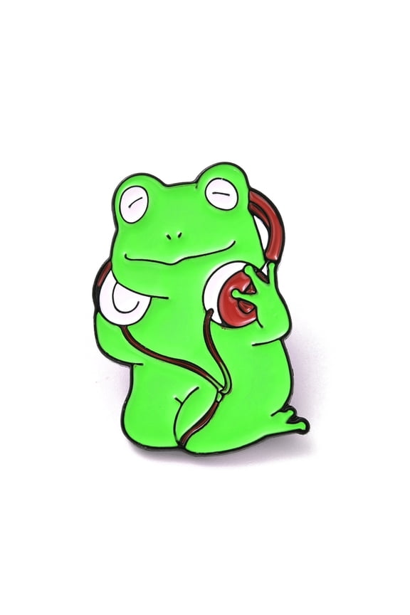 5pcs Frog and Music Enamel Pin Cartoon Alloy Badge for Backpack Clothes Electrophoresis Black Lime 30x21x1.8mm Alloy Enamel