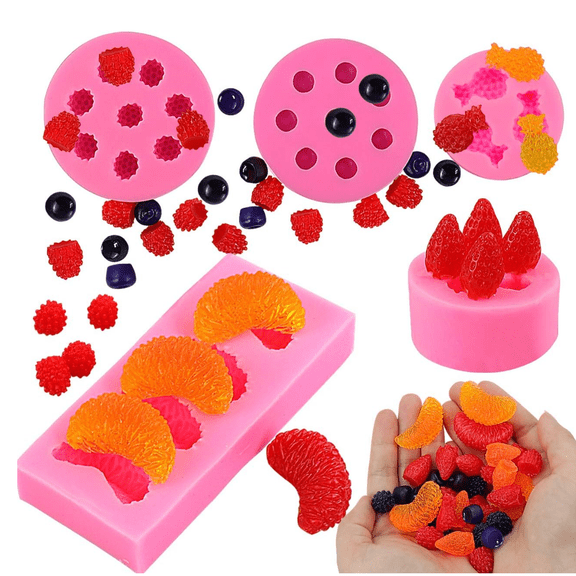 5pcs Fruit Shaped Jelly Molds, 3D Mini Pineapple Strawberry Orange Blueberry Mulberry Candle Silicone Fruit Mold for Cupcake Decorating, Soap, Chocolate