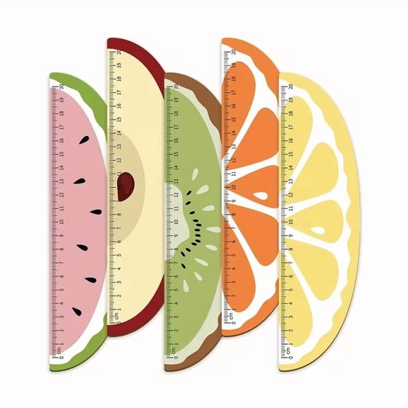 5pcs Fruit-Shaped Wooden Rulers Set Eco-Friendly Inch & CM Measuring Tools