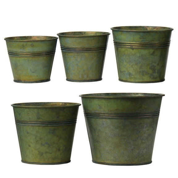 5pcs Galvanized Buckets Rustic Farmhouse Metal Pail Bucket Flower Bucket Plants Pot Home Indoor Outdoor Decor Tin Planter