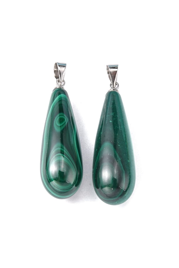 5pcs Gemstone Pendants Natural Malachite Grade A teardrop Green 34~37x10mm Hole: 3.5mm