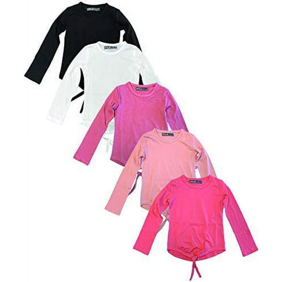 MISS POPULAR 5pcs Girls Kids Long Sleeve Shirt Set with Tie Front Cotton Crew Neck Soft Fabric Many Colors Size 4-16