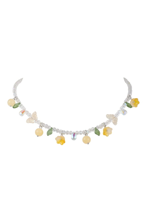 5pcs Glass with Topaz Jade Beaded Necklaces Jewely for Women Flower Yellow 18.78 inch(47.7cm)
