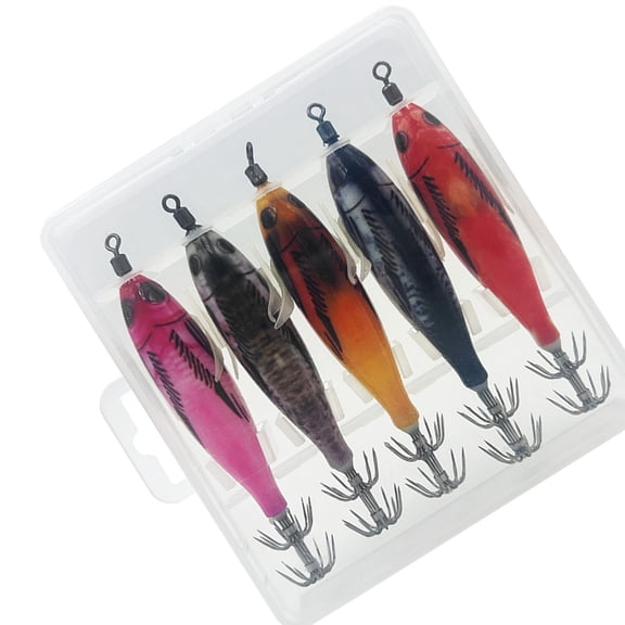 5pcs Glow Squid Jigs Shrimp Lure 8cm 5.6g Saltwater Fishing Artificial Baits Hooks