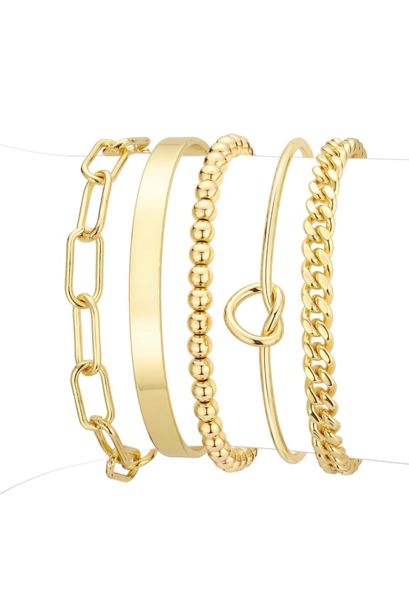 5pcs Gold Bracelets for Women, Non Tarnish Dainty Gold Plated Bangle Cuff Bracelets Stackable for Women, Gold Bracelet Jewelry Set