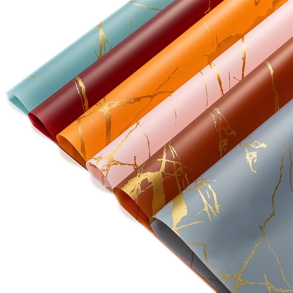 5pcs Gold Marble Texture Flowers Packaging Paper DIY Crafts Scrapbook Wedding Bouquet Gift Box Waterproof Wrapping Origami Paper
