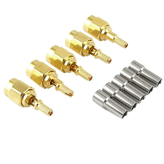 5pcs Gold Tone Metal SMA Male RG316 RG174 Crimp RF Coaxial Adapter Connectors