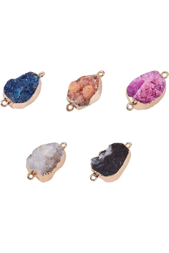 5pcs Golden Plated Dyed Natural Druzy Agate Links with Iron Findings for Necklace Bracelet Jewelry Making for DIY
