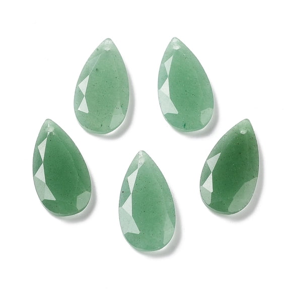 5pcs Green Aventurine Faceted Pendants Teardrop 25x13x4mm Hole: 1mm