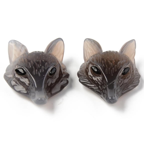 5pcs Grey Agate Pendants Top Drilled Beads with Black Onyx Eye Fox Head 41x29.5~30.5x13~14.5mm Hole: 1.6mm