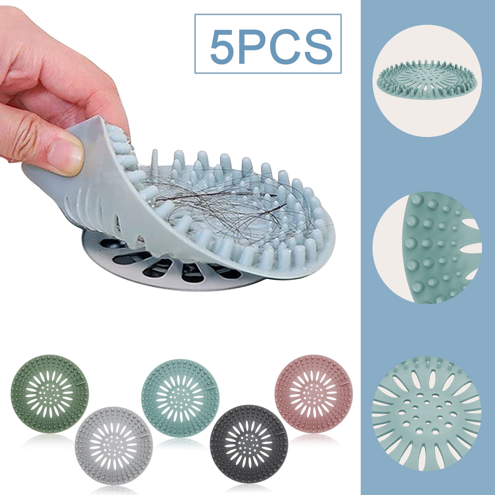5pcs Hair Catcher Durable Silicone Hair Stopper, Kitchen Sink