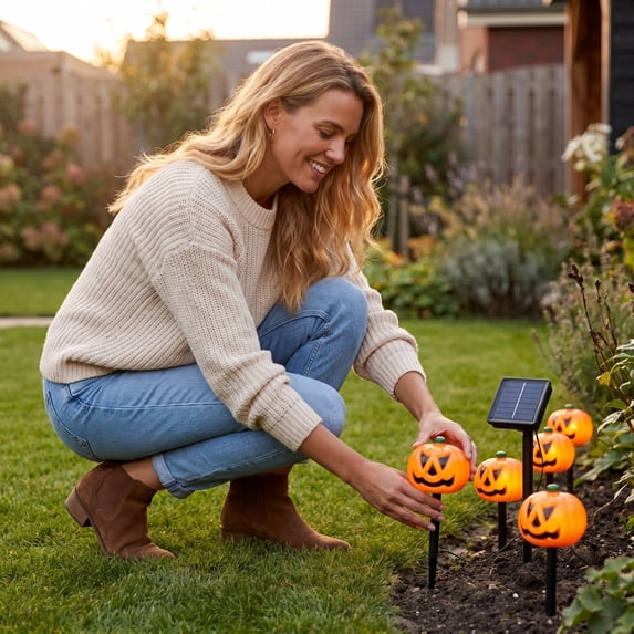 5pcs Halloween Pathway Lights, Halloween Stake Ghost Lights Built-in LED Bulbs for Holiday Outdoor Yard Garden Walkway Driveway Decor Trick-or-Treat Pathway Decor Solar Lights