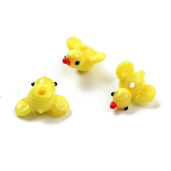 5pcs Handmade Lampwork Beads Duck Yellow 16~22x20~22x7~12mm Hole: 1.2~2mm