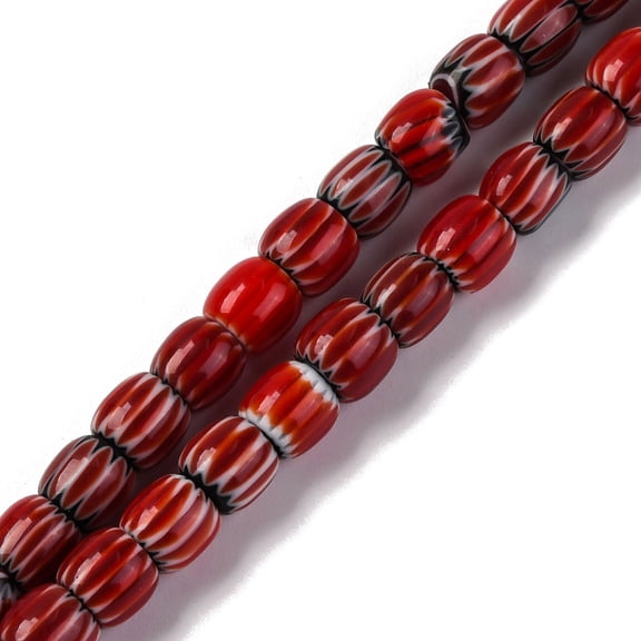 5pcs Handmade Lampwork Beads Strands Rarrel FireBrick 6x6mm Hole: 1mm about 63pcs/strand 15.16''(38.5cm)