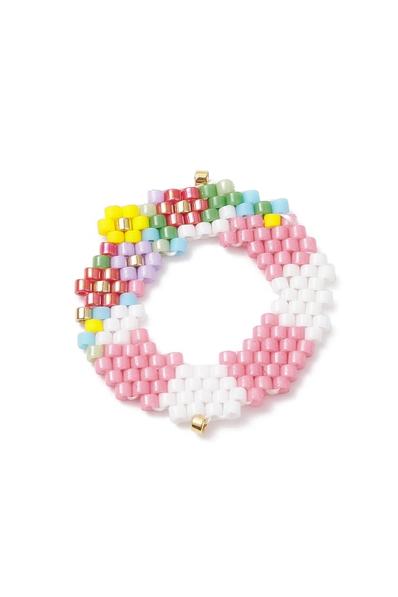 5pcs Handmade Loom Pattern Seed Beads Garland Pendants Colorful 24x28x2mm Hole: 0.7mm