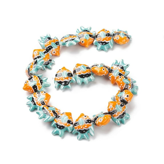5pcs Handmade Porcelain Beads Fish Dark Turquoise 17~18x21~22x7~7.5mm Hole: 2mm Porcelain
