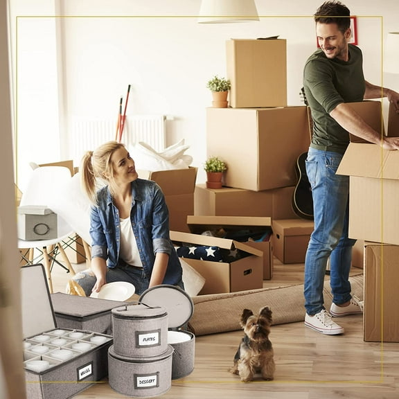 5pcs Hard Shell China Storage Containers, Mug Storage Box & Plate Storage Containers, Heavy Duty Dinnerware and Coffee Cup Storage Box with Lid for Packing Dinner Plates and Glassware