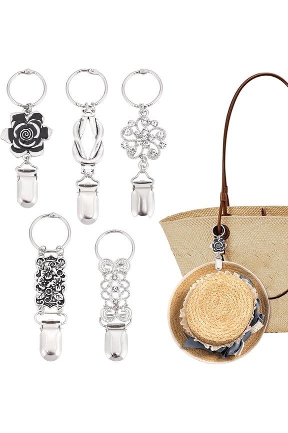 5pcs Hat Clips for DIY Travel Handbag Portable Hat Holders Flower Knot Rhinestone Hat Clips Multifunctional Duckbill Cap Keepers for DIY Women Men Travel Accessory Daily Use