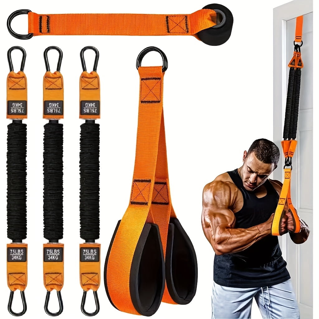 5pcs Heavy-Duty Latex Resistance Training Set | Adjustable Resistance up to 225lbs | Includes Handle, Door Anchor 3 Resistance Bands for Deltoid Press, Face Pull Bicep Curl
