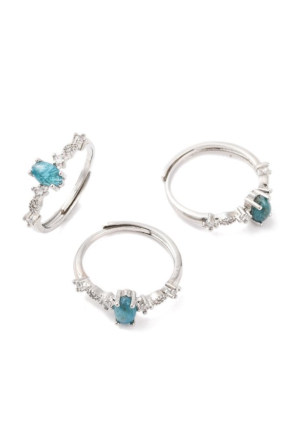 5pcs Horse Eye Apatite Adjustable Rings Brass Clear Cubic Zirconia Ring for Women Long-Lasting Lead Free & Cadmium Free Inner Diameter: 19mm