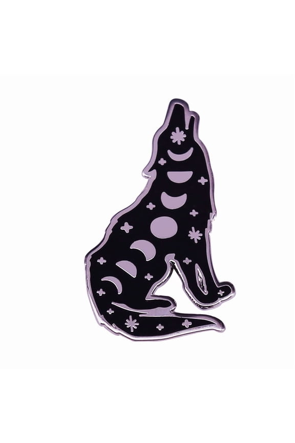 5pcs Howling Wolf Moon Phase Art Enamel Pins Platinum Alloy Brooch Black 30mm