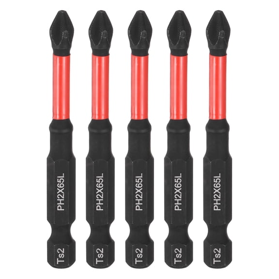 5pcs Impact Phillips Screwdriver Bit PH2 (#2) Anti Slip Tip 1/4" Hex Shank 2.56" (65mm) Long Magnetic Cross Screw Driver Industrial Power Drill Bits for Remove Fastening Screws