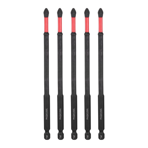 5pcs Impact Phillips Screwdriver Bit PH2 (#2) Anti Slip Tip 1/4" Hex Shank 5" (150mm) Long Magnetic Cross Screw Driver Industrial Power Drill Bits for Remove Fastening Screws