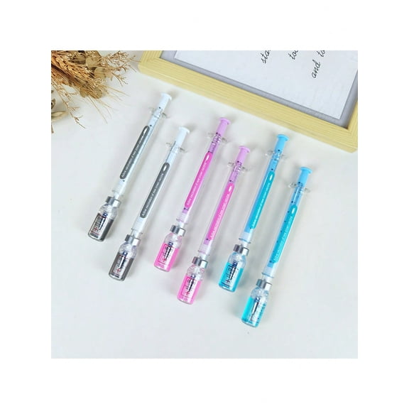 5pcs Innovative Syringe Shaped Virus Elimination Pens Randomly Included With Black Ballpoint Pen And Vaccine Pen
