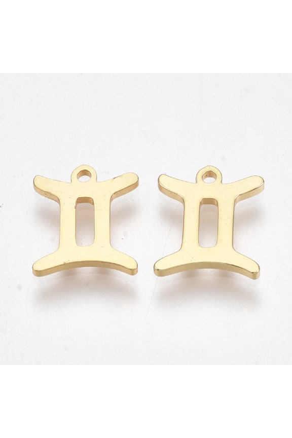 5pcs Ion Plating(IP) 304 Stainless Steel Constellation golden Gemini 9.5x8x1mm Hole: 0.8mm