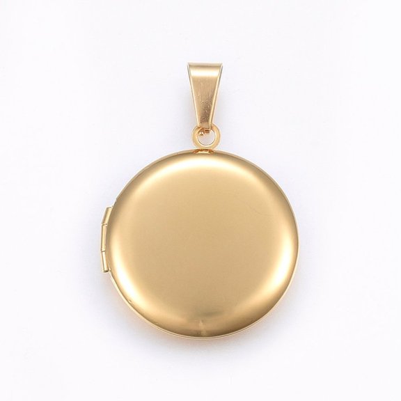 5pcs Ion Plating(IP) 316 Stainless Steel Locket Pendants Flat Round golden 31x27.5x5mm Hole: 10x5mm 20mm Inner Diameter