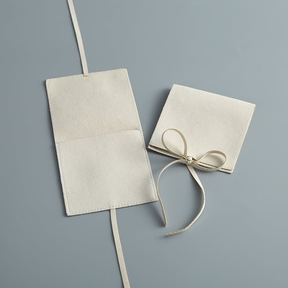 5pcs Jewellery Bag Microfiber Jewelry Pouch with Ribbon Envelope Gift Packaging Bag for Ring Earrings Necklace Bracelet Pendant 5pcs beige 8x6cm