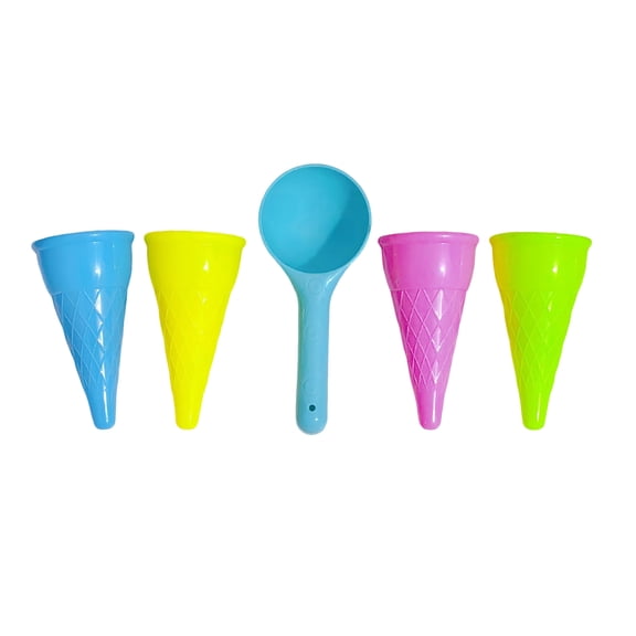 5pcs Kids Beach Toys Ice Cream Cone Scoop Sets, Plastic Ice Cream Cone Sand Toys Outdoor Play for Children (Assorted Colors), Summer Beach Fun