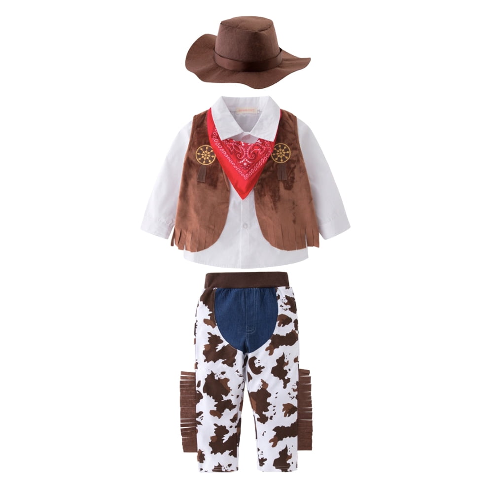 5pcs Kids Western Cowboy Role-play Costume Set Pretend Play Dress Up Cowboy  Outfits Fancy Dress for Boy (Size 100 Fit for Age 3-4 Years) 